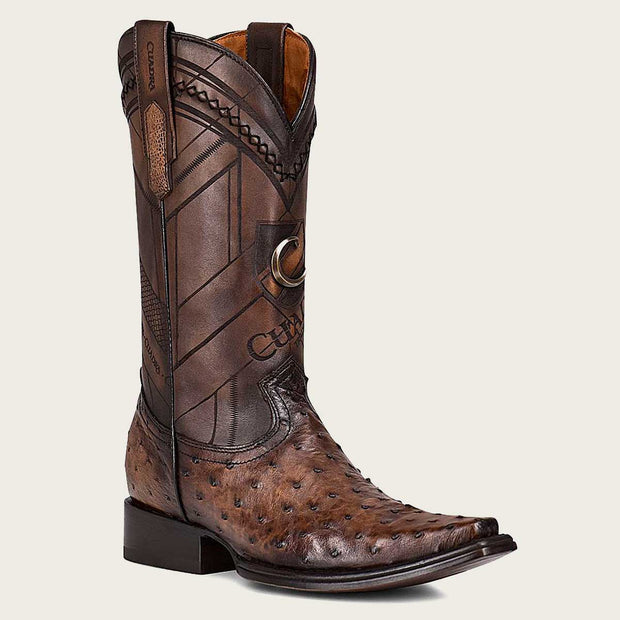 MEN'S BROWN OSTRICH QUILL LEATHER WESTERN RODEO EXOTIC COWBOY