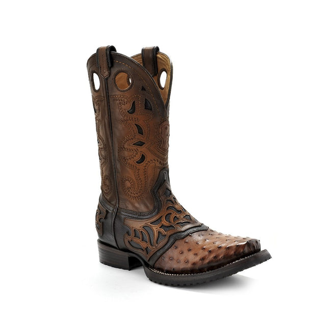 2I03A1 Cuadra Mens Boots With Genuine Ostrich Leather Flame Honey