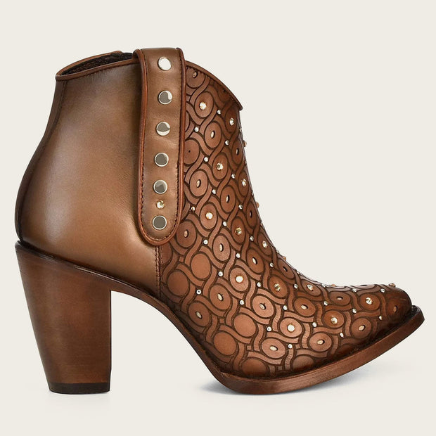 Cuadra Womens Handwoven brown leather bootie with Austrian crystals 3F65RS
