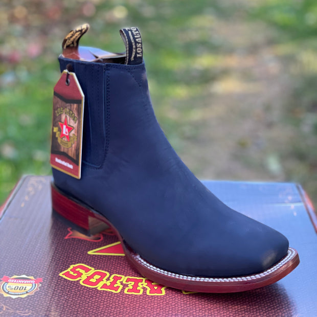 Los Altos Boots Nobuck Navy Blue Wide Square Toe Ankle Boot 82B6310 Botin