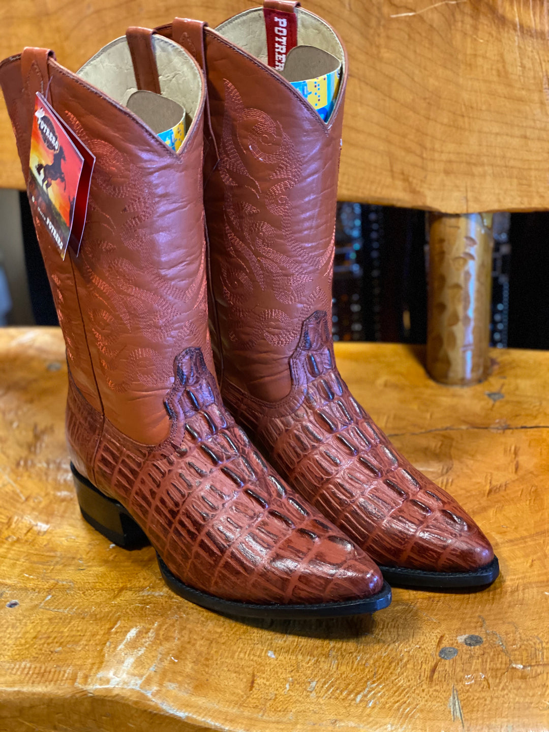 Potrero Mens Boots Crocodile Print Cognac – The Little Ranch display picture 1