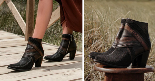 Handwoven brown leather boot, for women - 3F69RS - Cuadra Shop