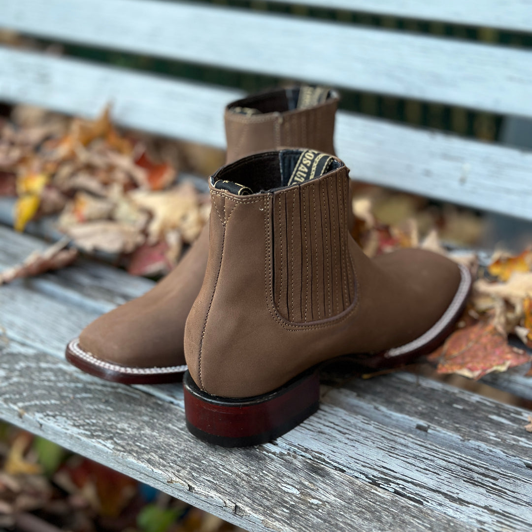 Los Altos Boots Nobuck Taupe Wide Square Toe Ankle Boot  display picture 1