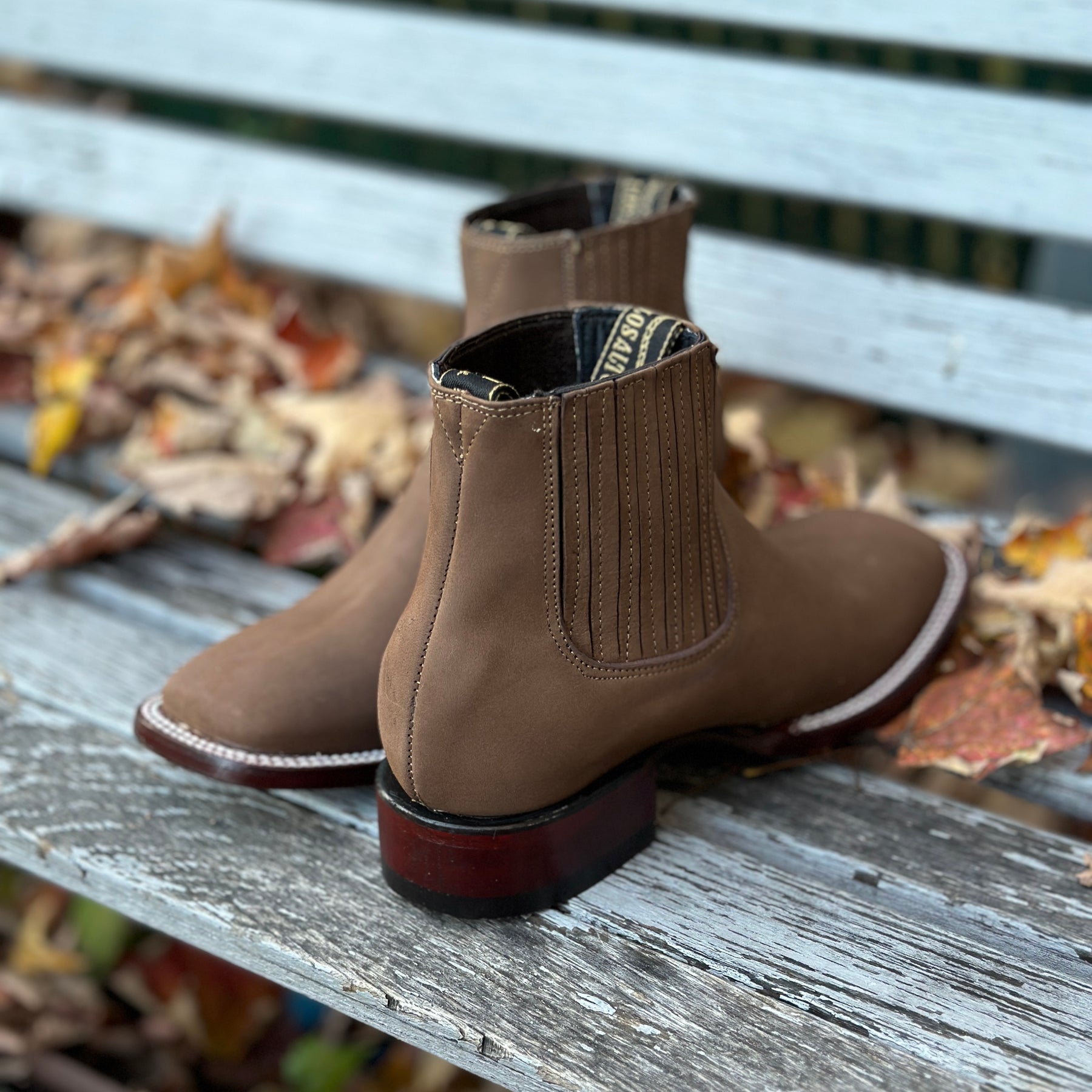 Los Altos Boots Nobuck Taupe Wide Square Toe Ankle Boot Botin – The ...