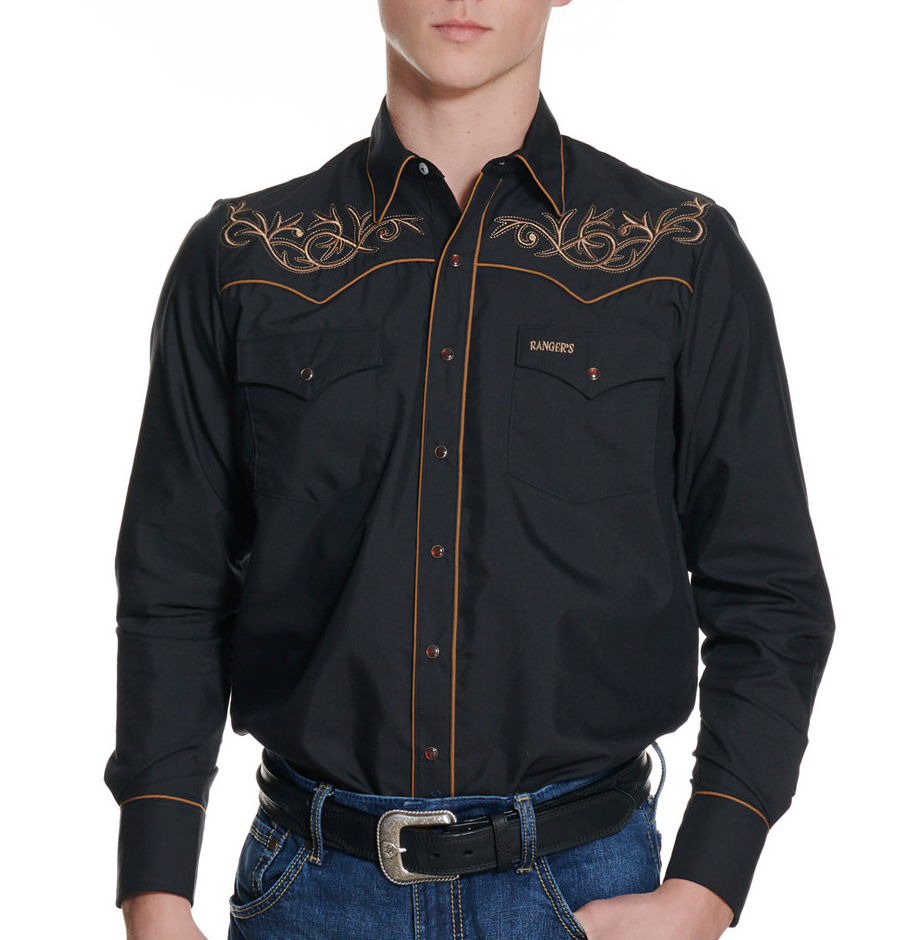 rangers dress shirt Men's Oxford Dress Western L-Sleeve Pearl Snaps Shirt