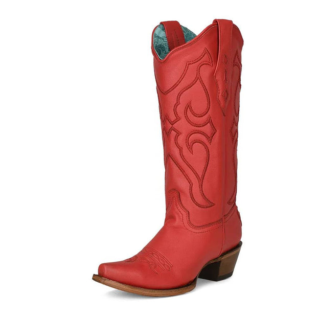 Corral Women's Matching Stitch Pattern & Inlay Western Boots - Snip Toe RED