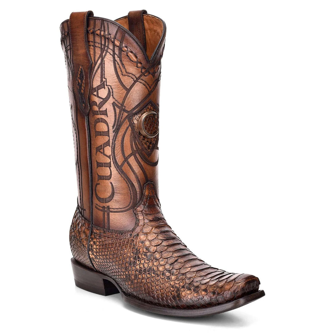Cuadra Mens Engraved honey python leather western boot CU401 – The