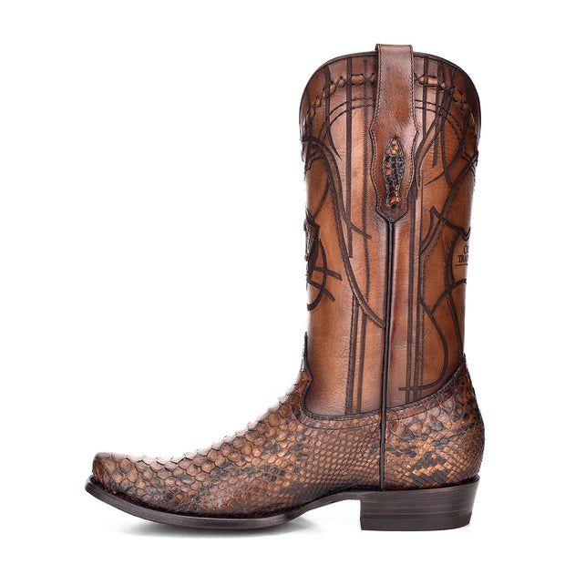 Cuadra Mens Engraved honey python leather western boot 1J1NPH