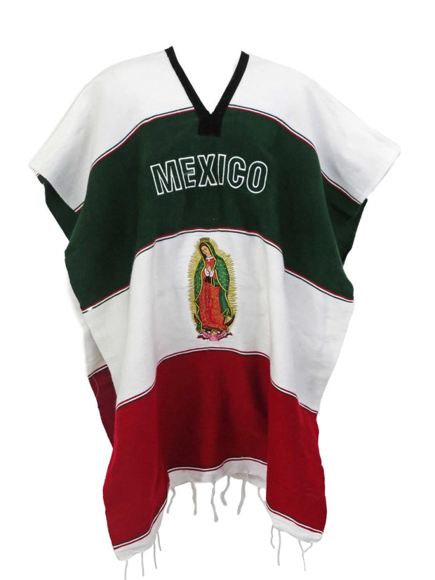 Sarape Mexico Poncho Tricolor Virgen Maria